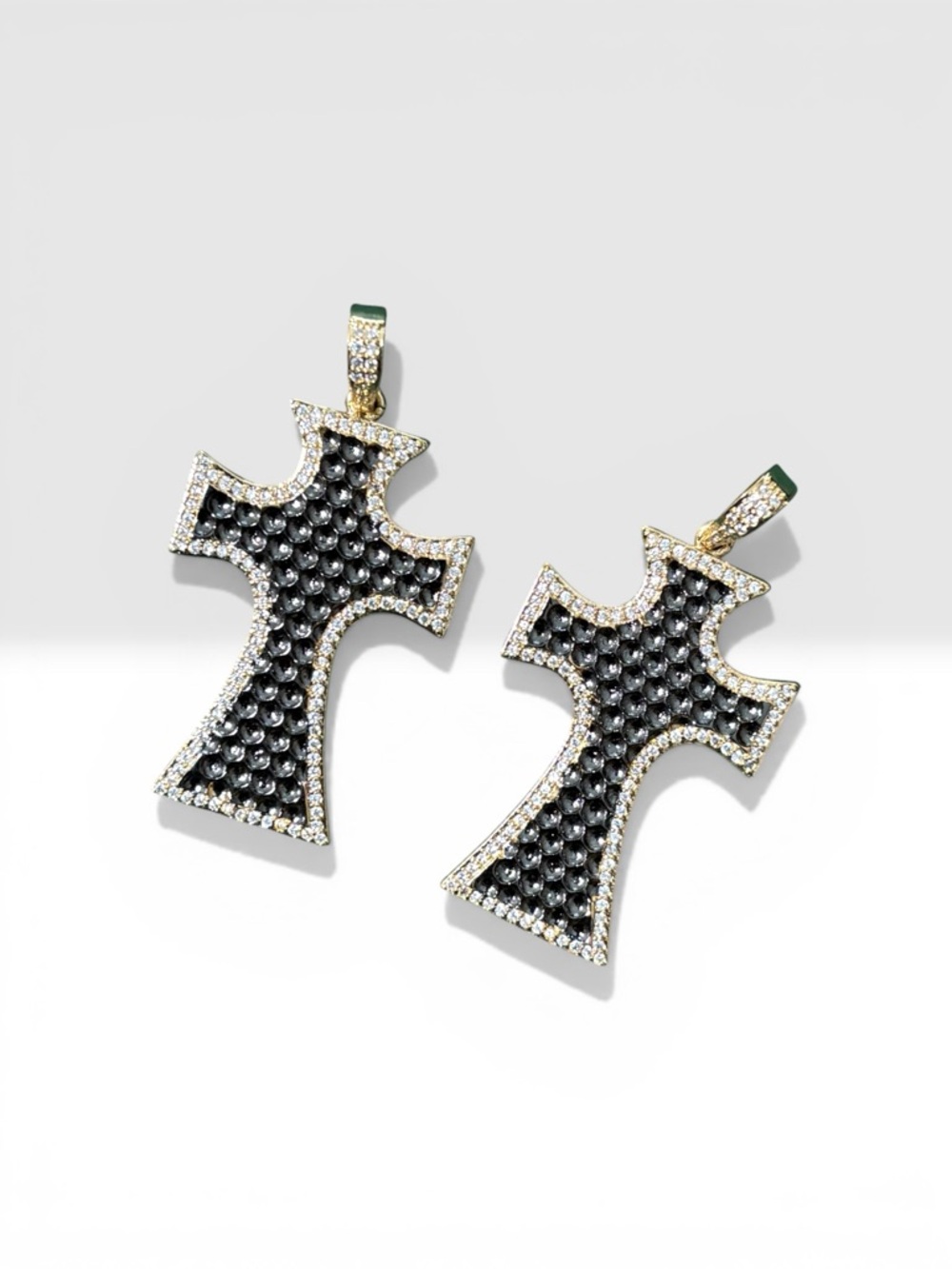 2 Black Rhinestone Cross Charms Pendants Gold Tone DIY Jewelry